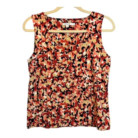 Chico's Tank Top Women's Size Medium Artsy Summer Pink Tan Chicos 1 - Picture 1 of 4